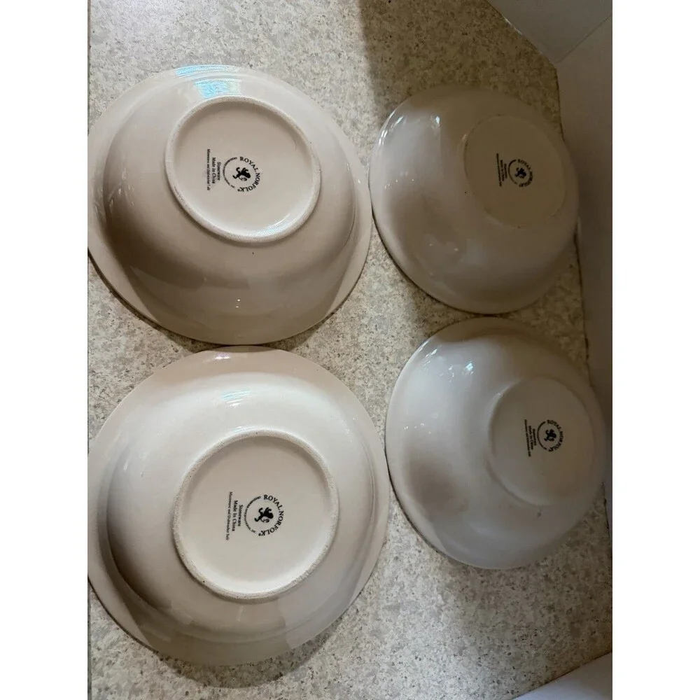 Royal Norfolk Rainbow Swirl Stoneware Soup Bowls Set of 4 7” Hand Painted